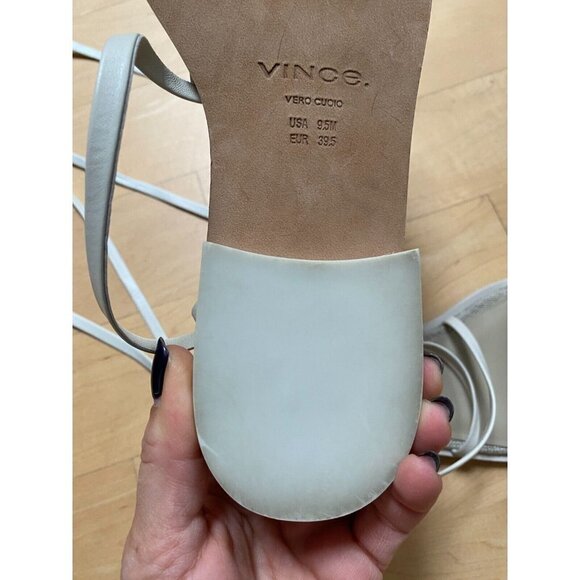 Vince Women's BNW)T Ivory "Layla" sandals sz 9.5 leather ankle wrap Flaw - stain - Picture 7 of 8
